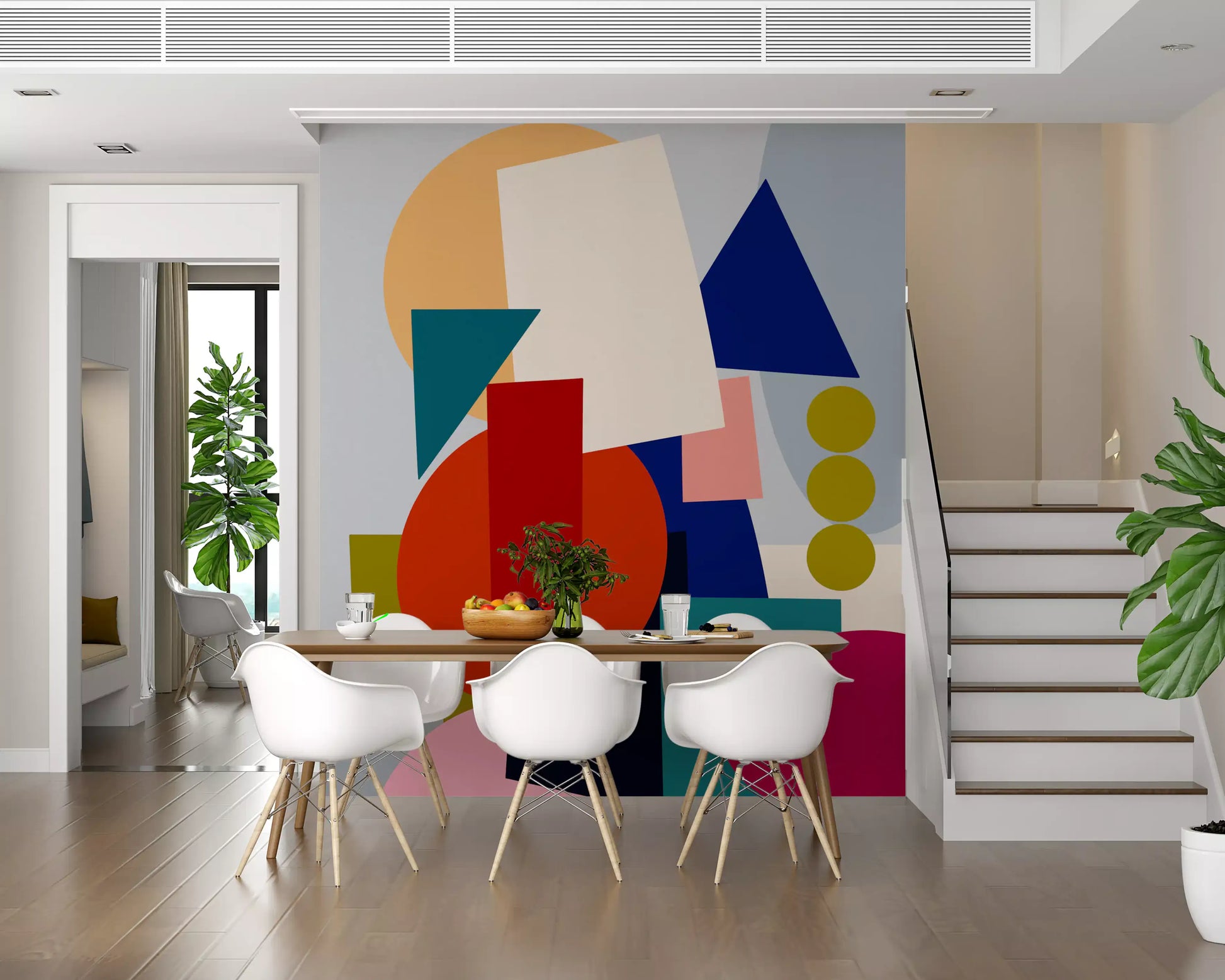 Home Playful Geometry Wall Mural with bright blocks and balanced geometry
