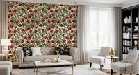 Trailing branches with patterned wings give the Pomegranate Orchard wallpaper its motion.