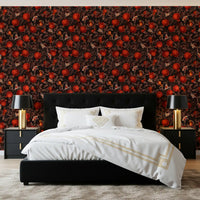 Orange-and-cream moth wings dot this Pomegranate Nocturne wallpaper at uneven points.