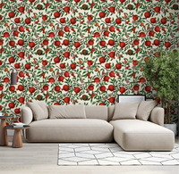 Pomegranate Butterfly Garden Wallpaper builds a fruit-garden setting in a living room.