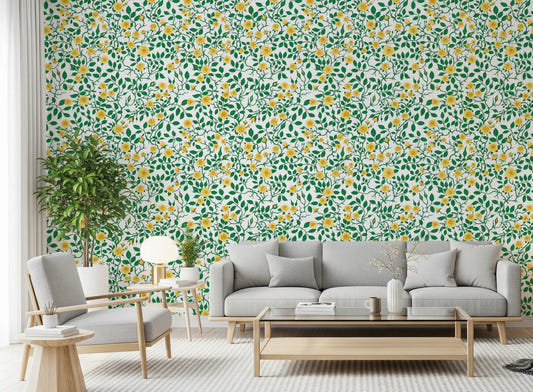 Papel pintado enrejado de rosas Golden Bloom
