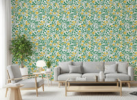 Golden Bloom Rose Trellis Wallpaper opens a fresh garden look in a living room.