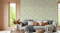 Pink roses and tight buds scatter across this Sweet Briar Embrace wallpaper.