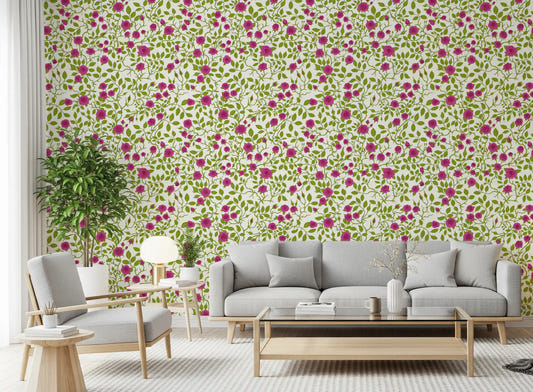 Papel pintado de celosía con rosas en flor