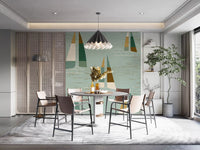Mid Century Sailboats Coastal wall mural with geometric vessels in cream, ochre and teal.