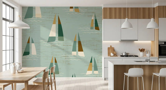 Papier peint fresque murale Voiliers milieu du siècle Sauge côtière