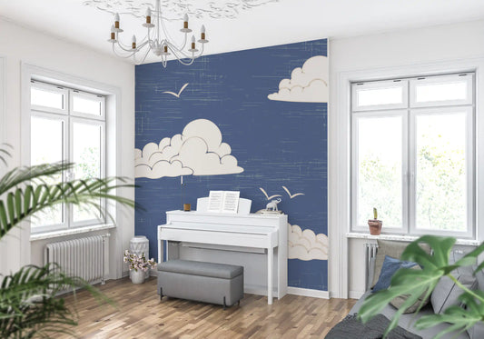 Papier peint panoramique ciel nuageux bleu poussiéreux milieu du siècle