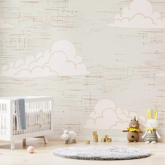 Mid Century Cloud Sky Cream Tapete Wandbild