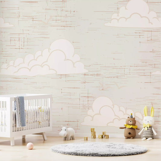 Papier peint mural crème ciel nuage du milieu du siècle