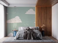 Two small gull marks lift a Bedroom with the Light Sage cloud wall mural