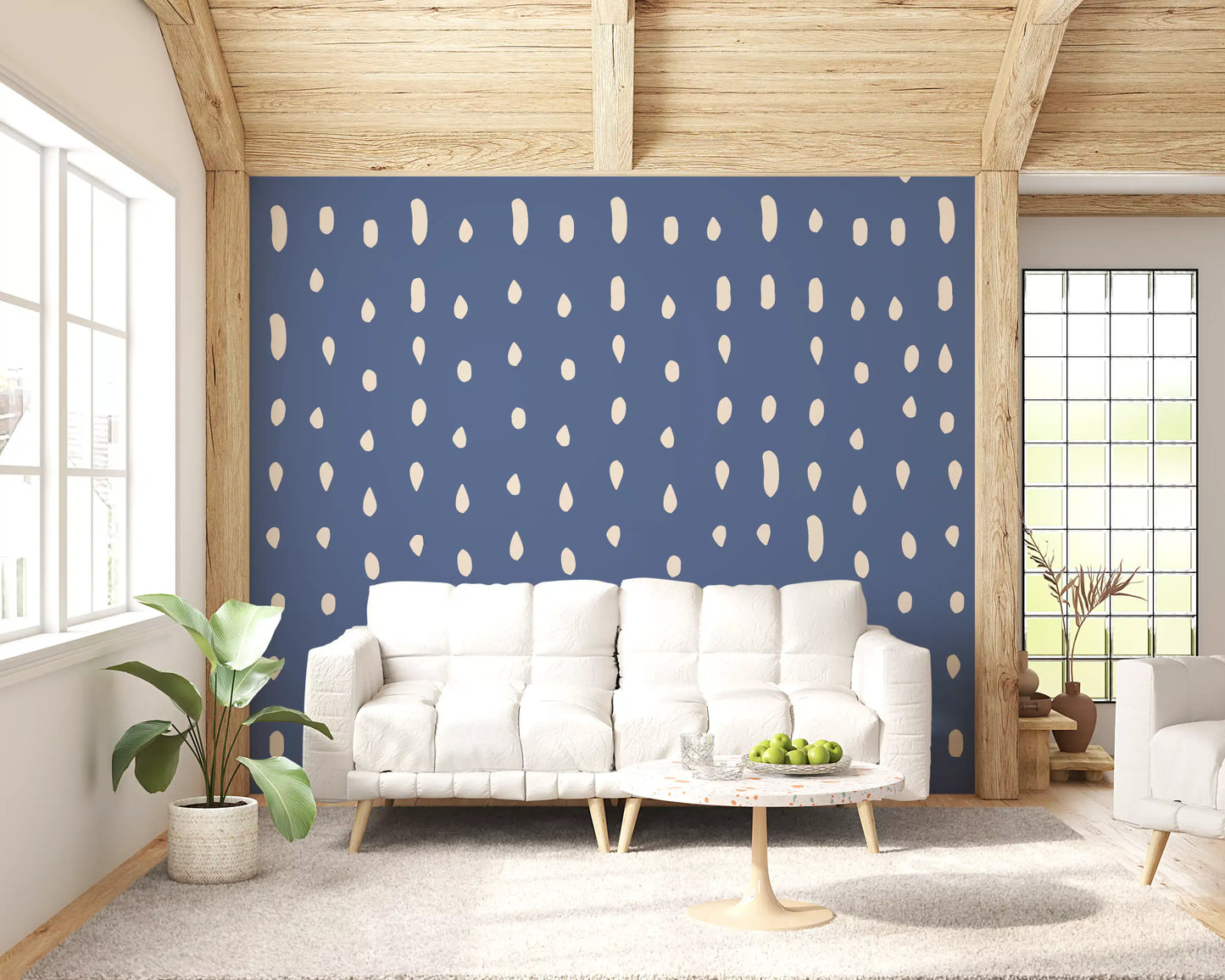 Vertical rows of pale specks ripple over a Mid Century Seed Dots wall mural.