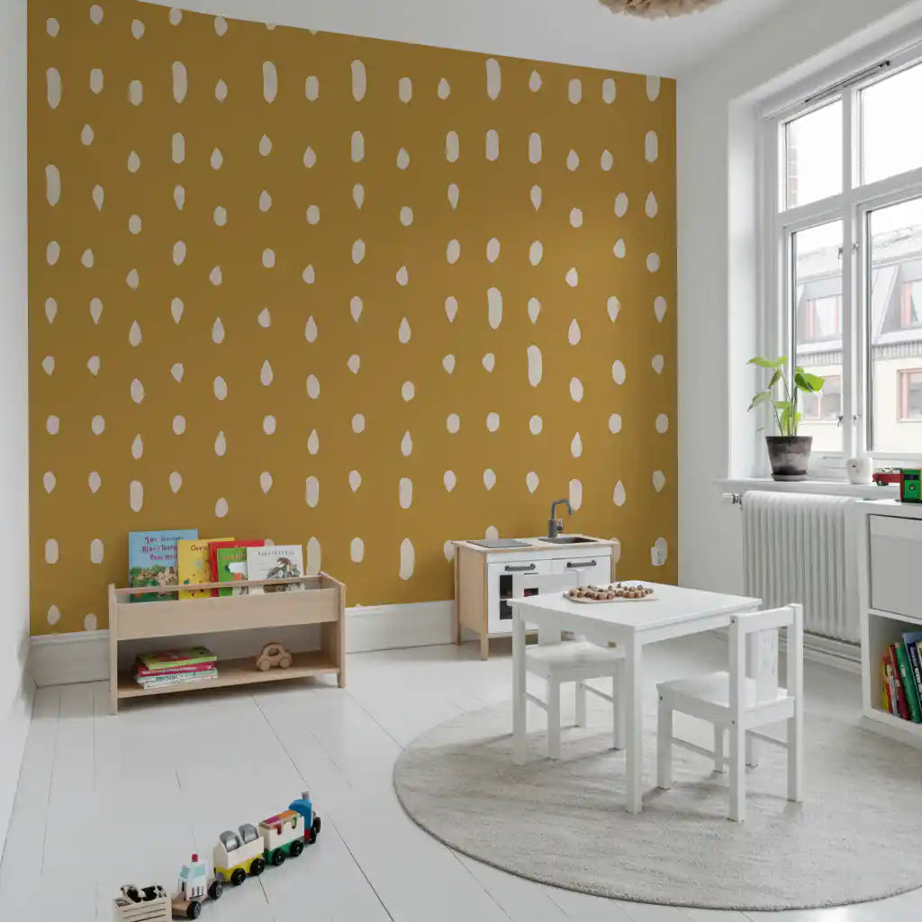 Mid Century Seed Dots Mustard Wallpaper Wall Mural