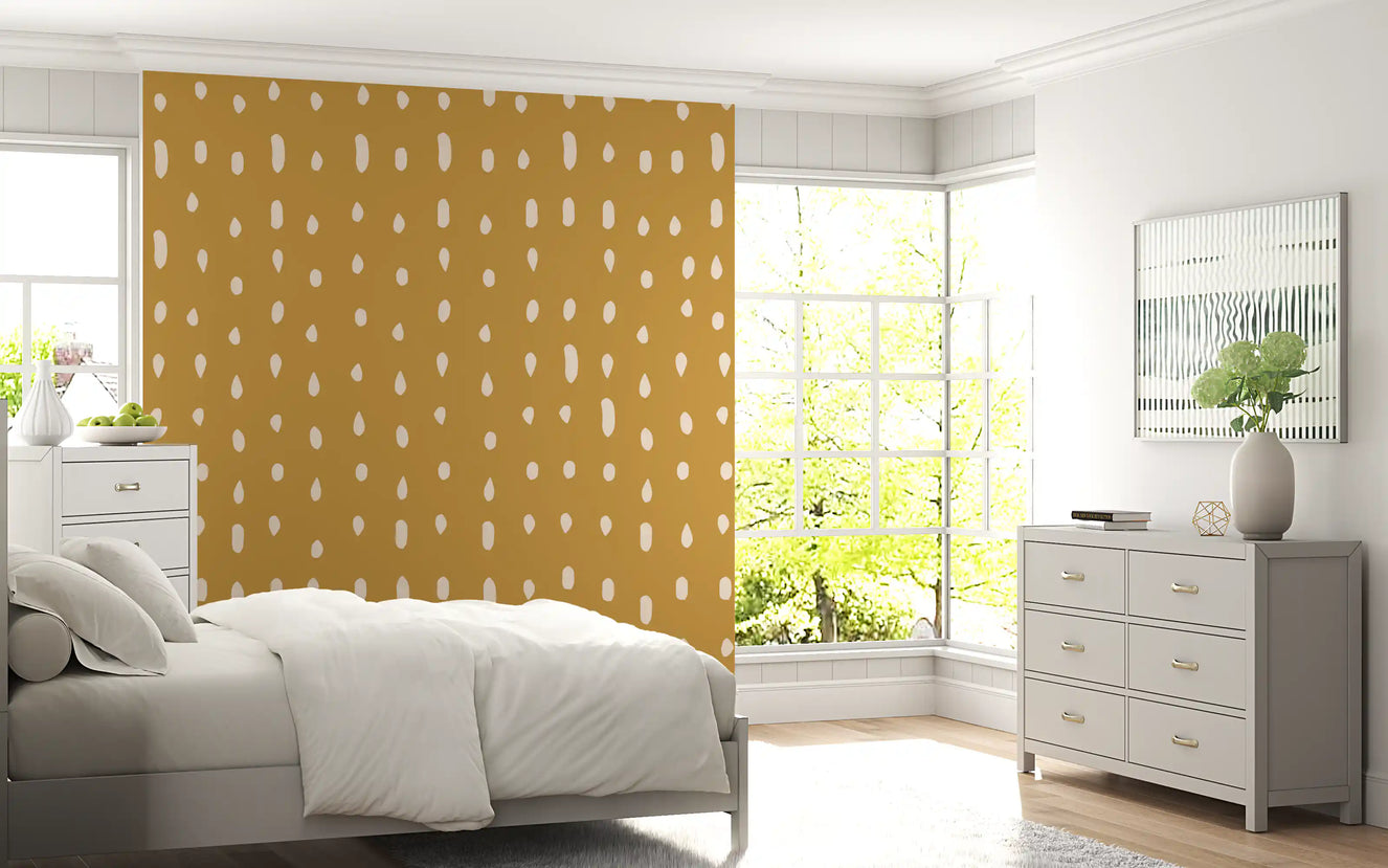 Mid Century Seed Dots Mustard Wallpaper Wall Mural