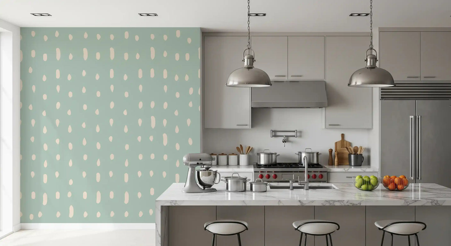 Mid Century Seed Dots Hellgrünes Salbeiwandtapete Wandbild