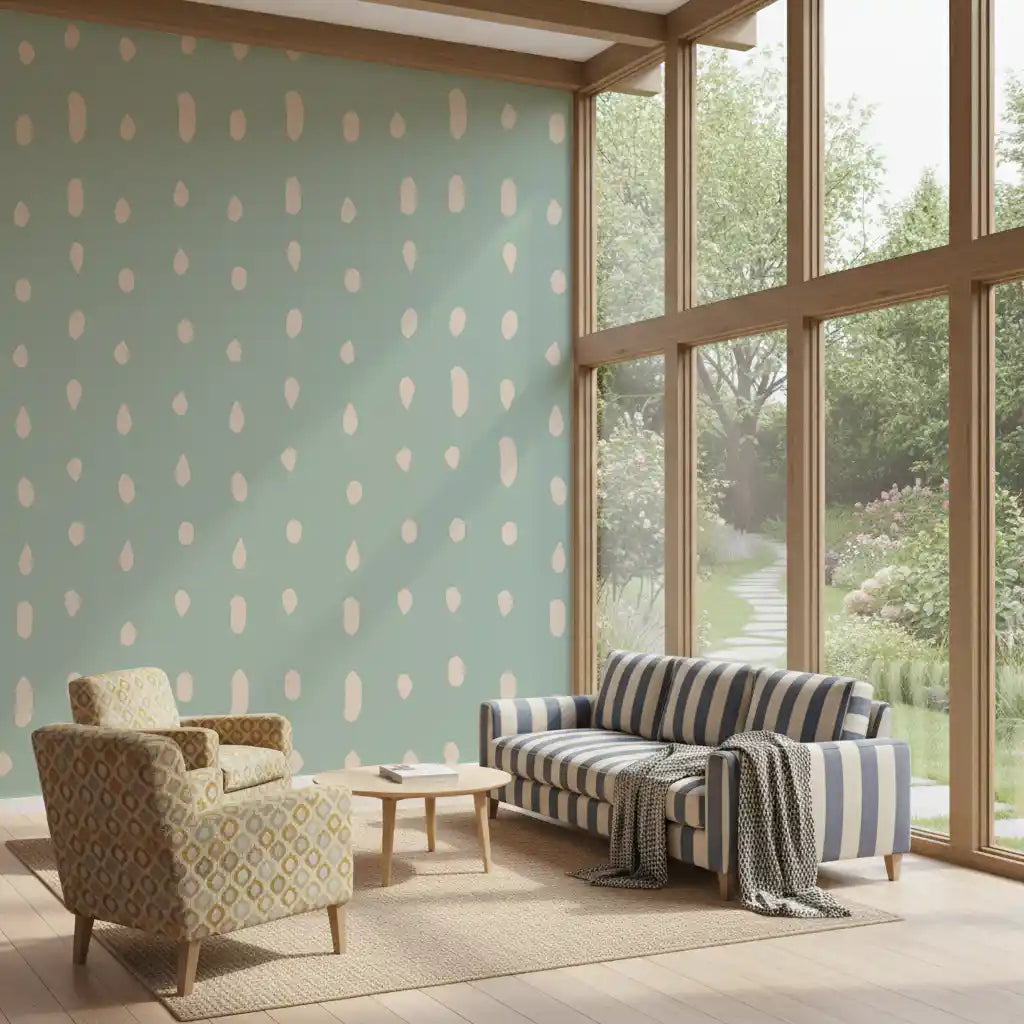 Mid Century Seed Dots Hellgrünes Salbeiwandtapete Wandbild