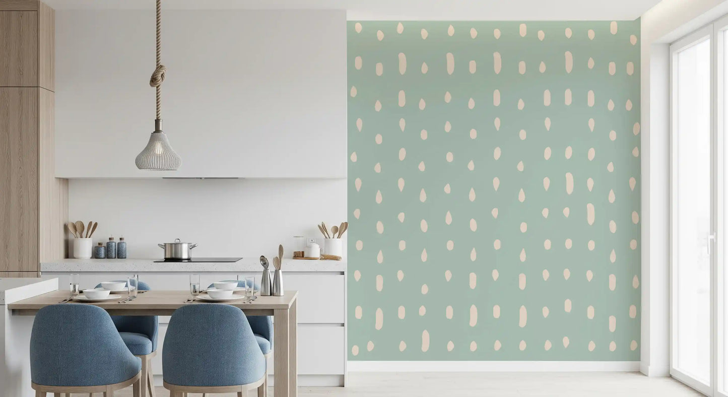 Mid Century Seed Dots Hellgrünes Salbeiwandtapete Wandbild