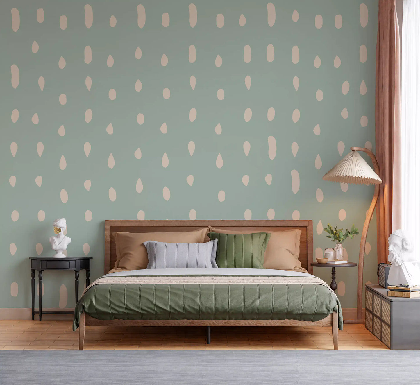 Mid Century Seed Dots Hellgrünes Salbeiwandtapete Wandbild
