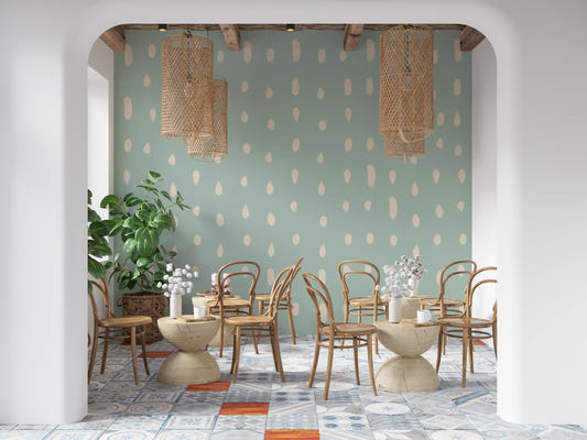 Papier peint fresque murale Mid Century Seed Dots en sauge claire