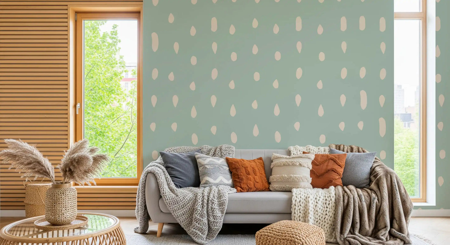 Mid Century Seed Dots Hellgrünes Salbeiwandtapete Wandbild