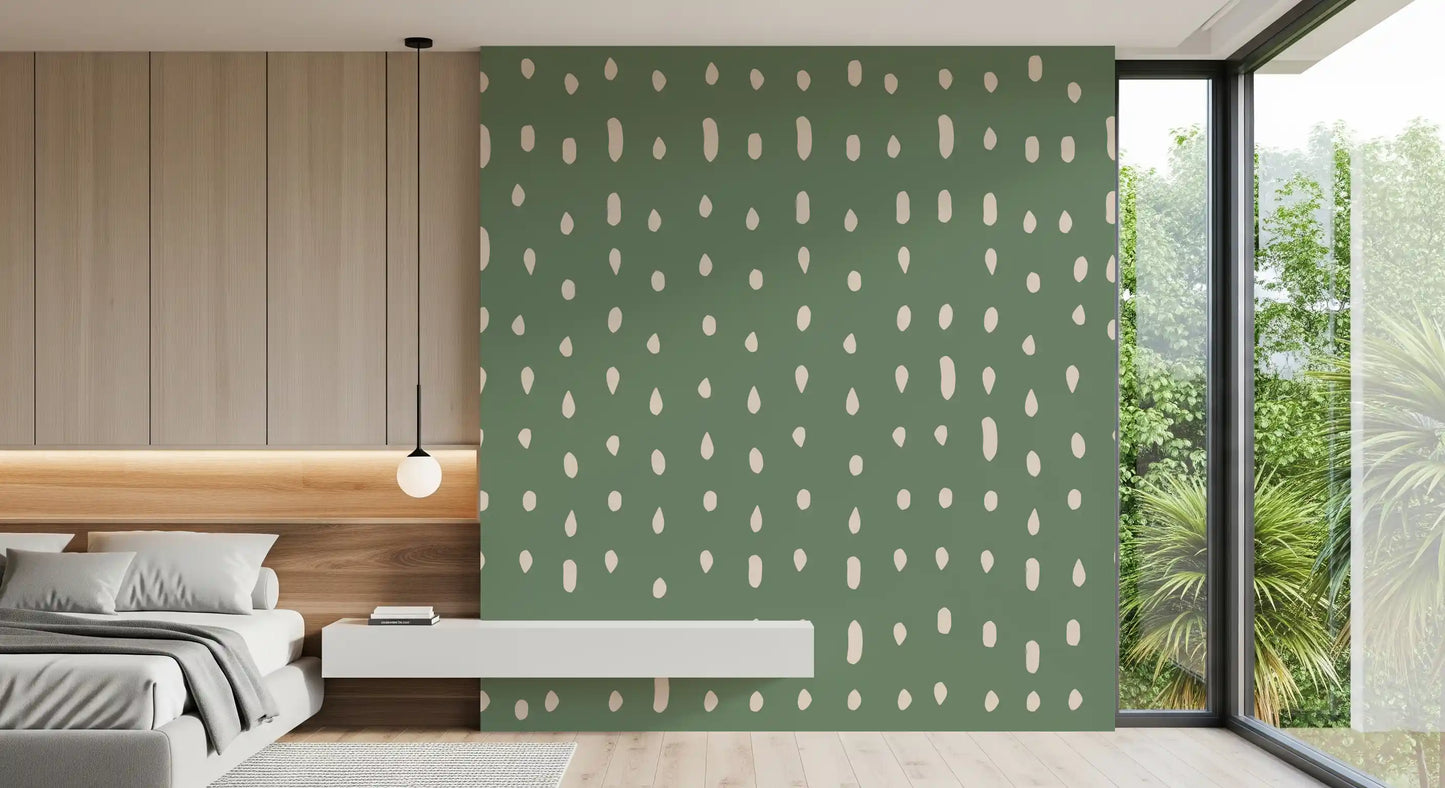Mid Century Seed Dots Salviegrøn Tapet Vægmaleri