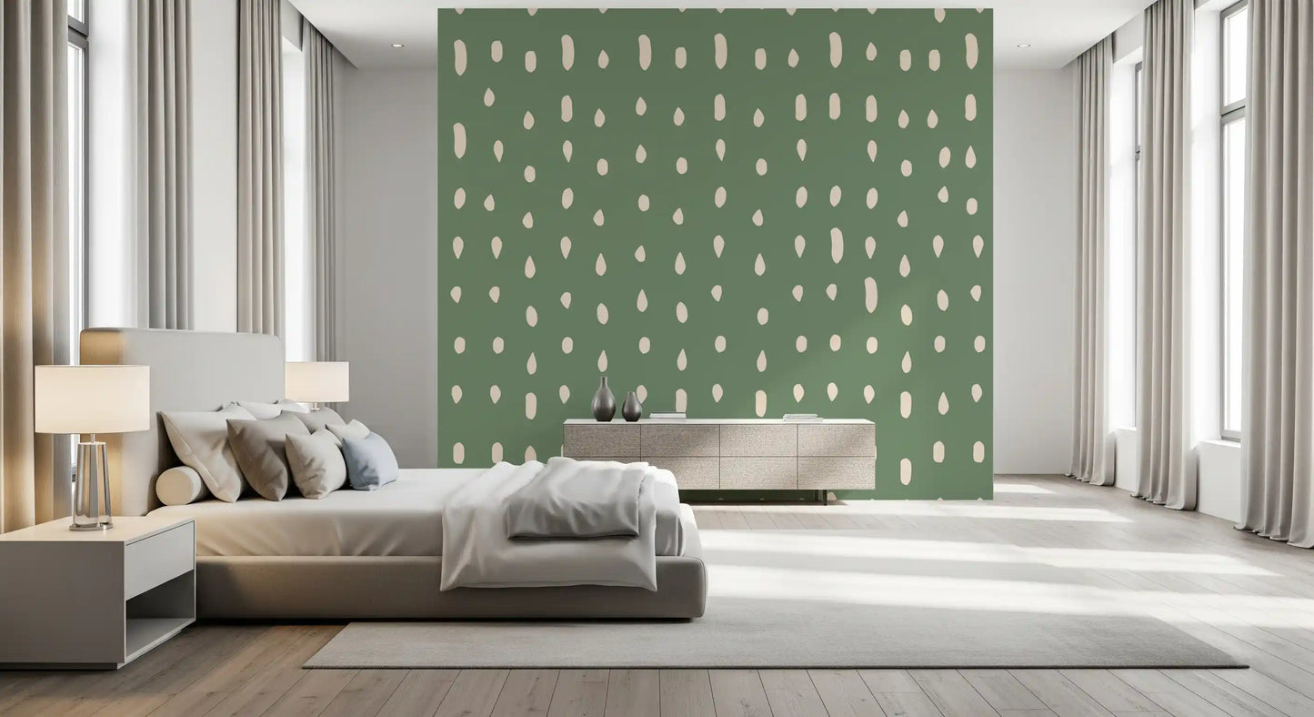 Mid Century Seed Dots Salviegrøn Tapet Vægmaleri