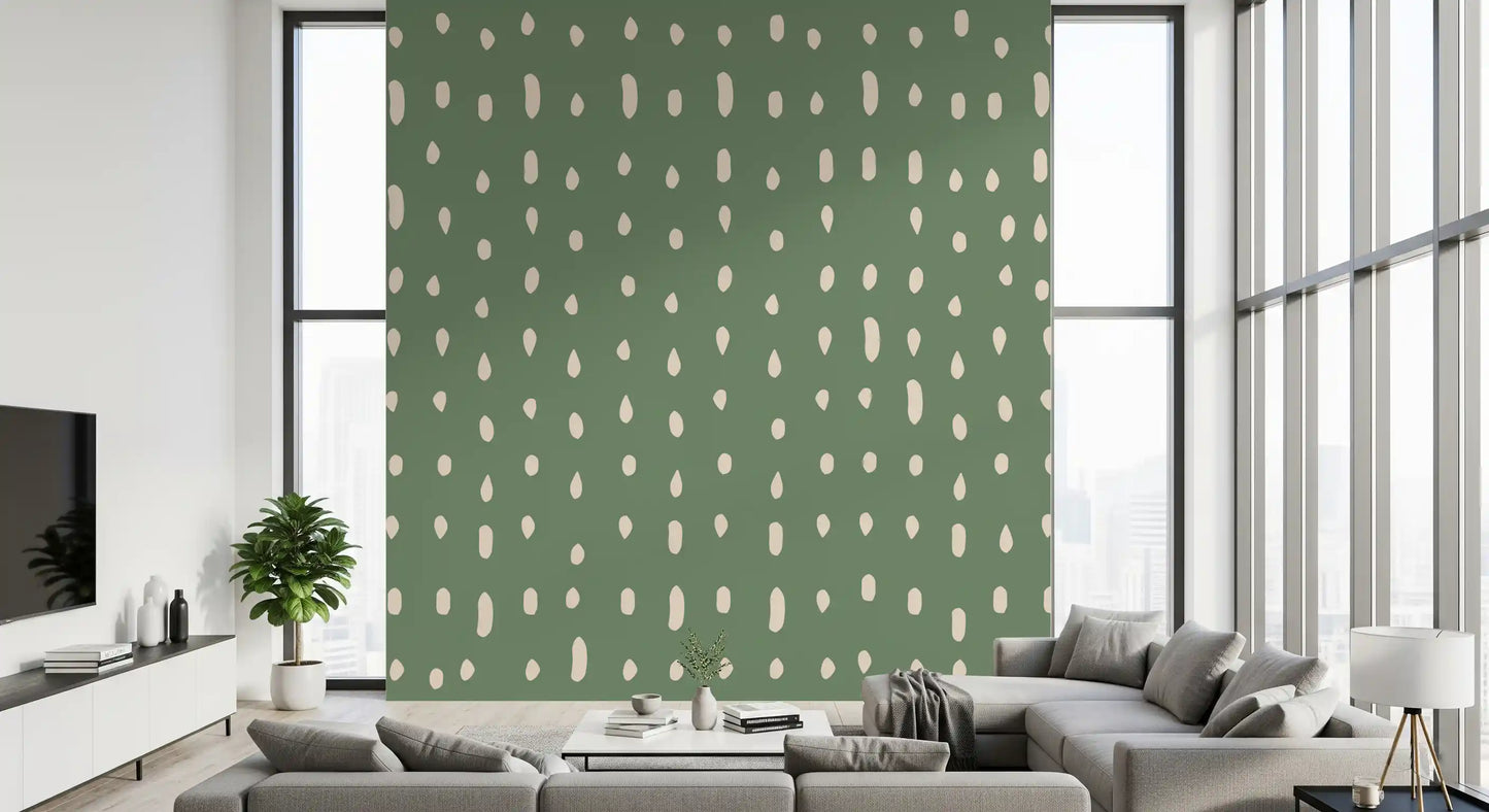 Mid Century Seed Dots Salviegrøn Tapet Vægmaleri