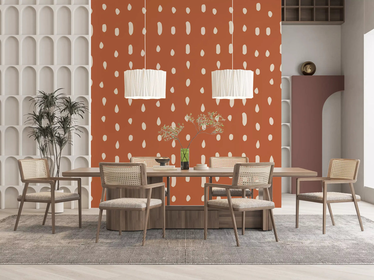 Papel Tapiz Mural de Puntos Semilla de Terracota de Medio Siglo