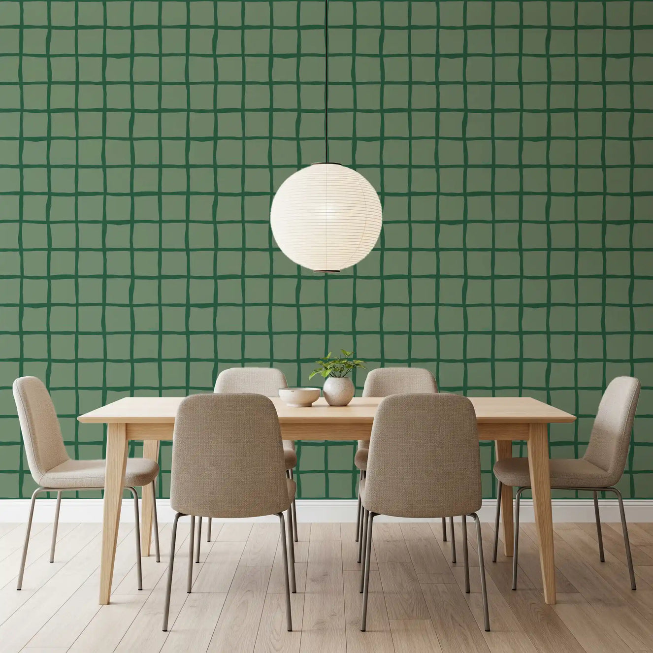 Mid Century Wavy Grid Olive Green Wallpaper Wallpaper⁠