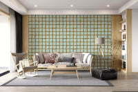 Each square tilts slightly on the Wavy Grid Sage wallpaper for a relaxed flow