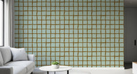 A hallway gains relaxed rhythm under Mid Century Wavy Grid Sage wallpaper coverage.