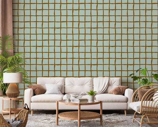 Mid Century Wavy Grid Soft Sage Wallpaper Wallpaper⁠