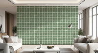 Imperfect check pattern fills the Wavy Grid Sage wallpaper with easy mid century mood.