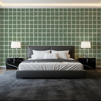 Retro check pattern adds character to a Bedroom with this Mid Century Sage wallpaper.