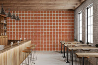 Clay-orange checks back café wallpaper from the Mid Century Wavy Grid set.