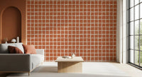 Mid Century Wavy Grid Terracotta wallpaper with uneven cream lines and clay squares.