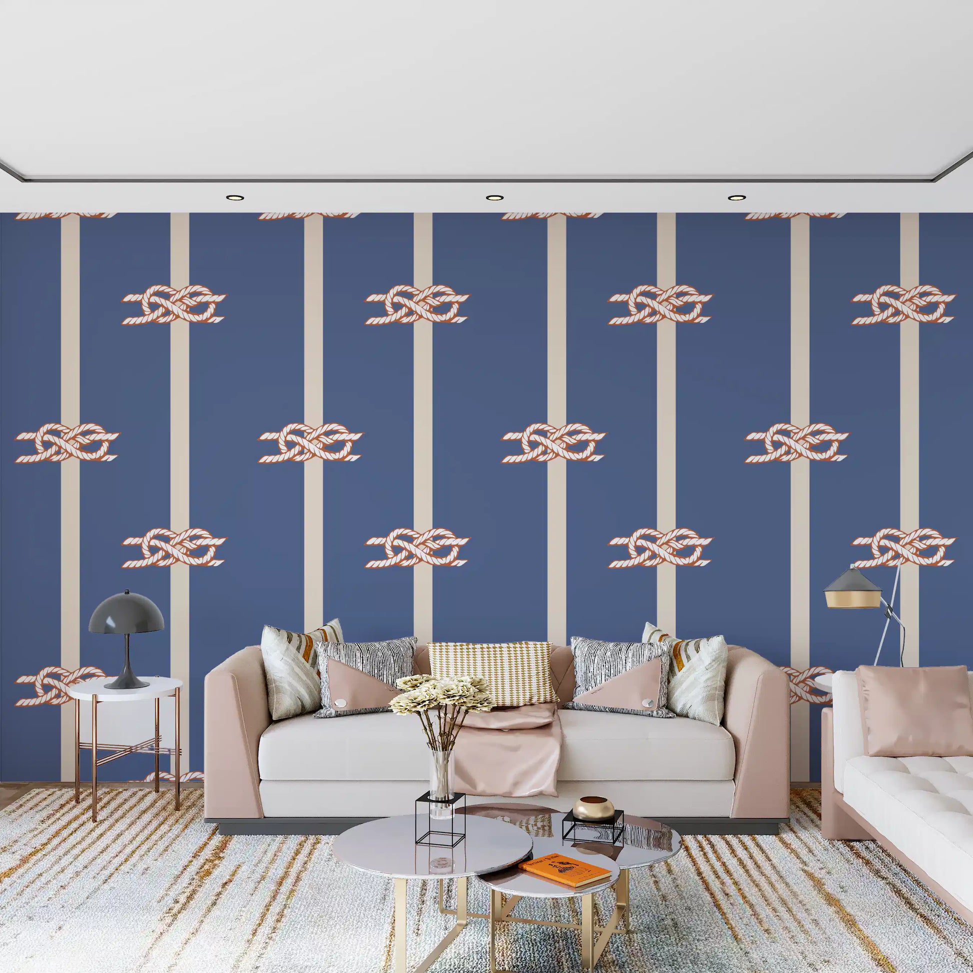 Staggered knots break the cream stripes evenly across the Nautical Rope Stripe wallpaper.