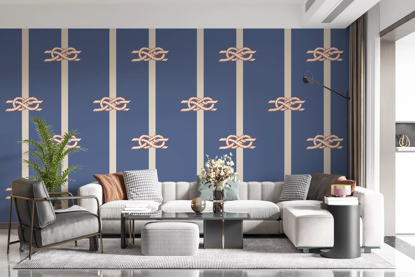 Nautical Rope Stripe Dusty Blue Wallpaper Wallpaper⁠