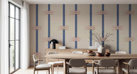 Bands and knots line a dining room with the Nautical Rope Stripe Beige Navy wallpaper