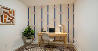 White sailor knots with rust edging on a Rope Stripe wallpaper field