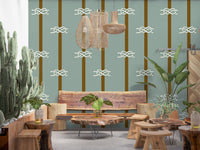 Twin brown bands pair with white knot motifs on Nautical Rope Stripe wallpaper.
