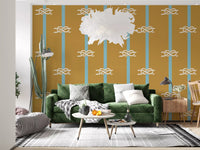 White knots float over mustard ochre to liven a Living room with this wallpaper.