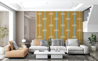 Ochre yellow base meets cool blue trim in this nautical rope stripe wallpaper.
