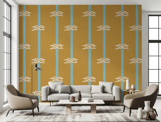 Nautical Rope Stripe Mustard Wallpaper Wallpaper⁠