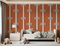 Cream verticals split a Kids room with knots and warm rust on Nautical Rope wallpaper.