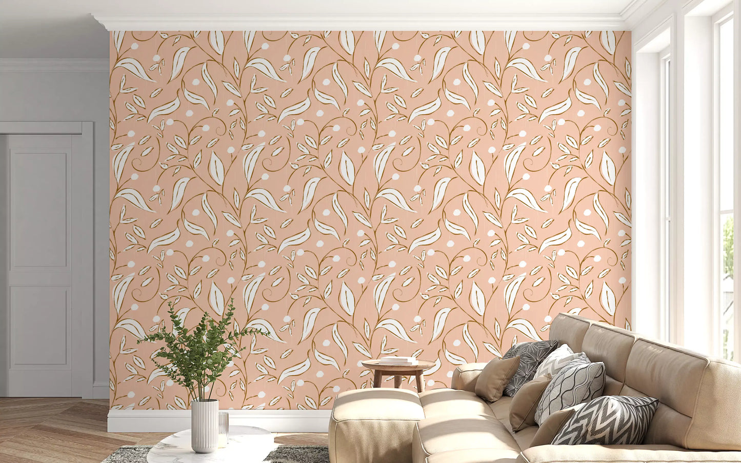Blush Botanical Vine Wallpaper Scandinavian Floral Wallpaper⁠