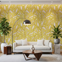 Butter Yellow Botanical Vine Wallpaper Scandinavian Wallpaper⁠