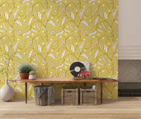 Butter Yellow Botanical Vine Wallpaper Scandinavian Wallpaper⁠