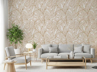 Beige botanisk vinranke tapet skandinavisk neutralt tapet⁠
