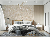 Beige botanisk vinranke tapet skandinavisk neutralt tapet⁠