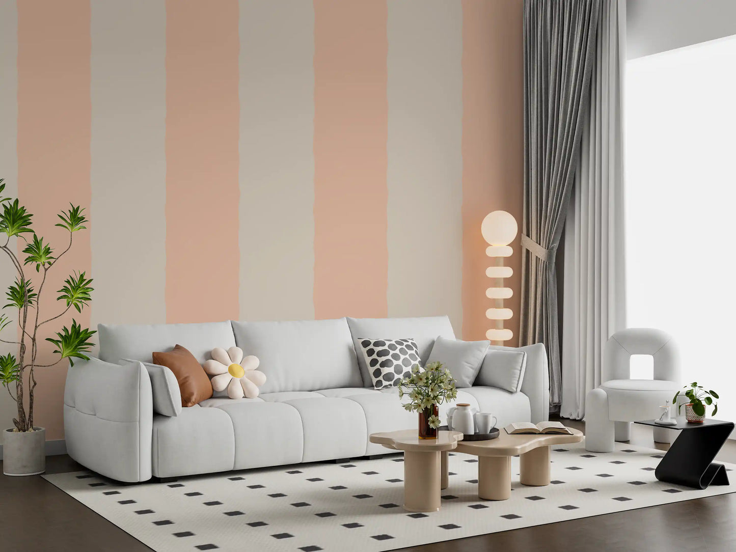 Blush Pink Stripe tapet Grandmillennial tapet⁠